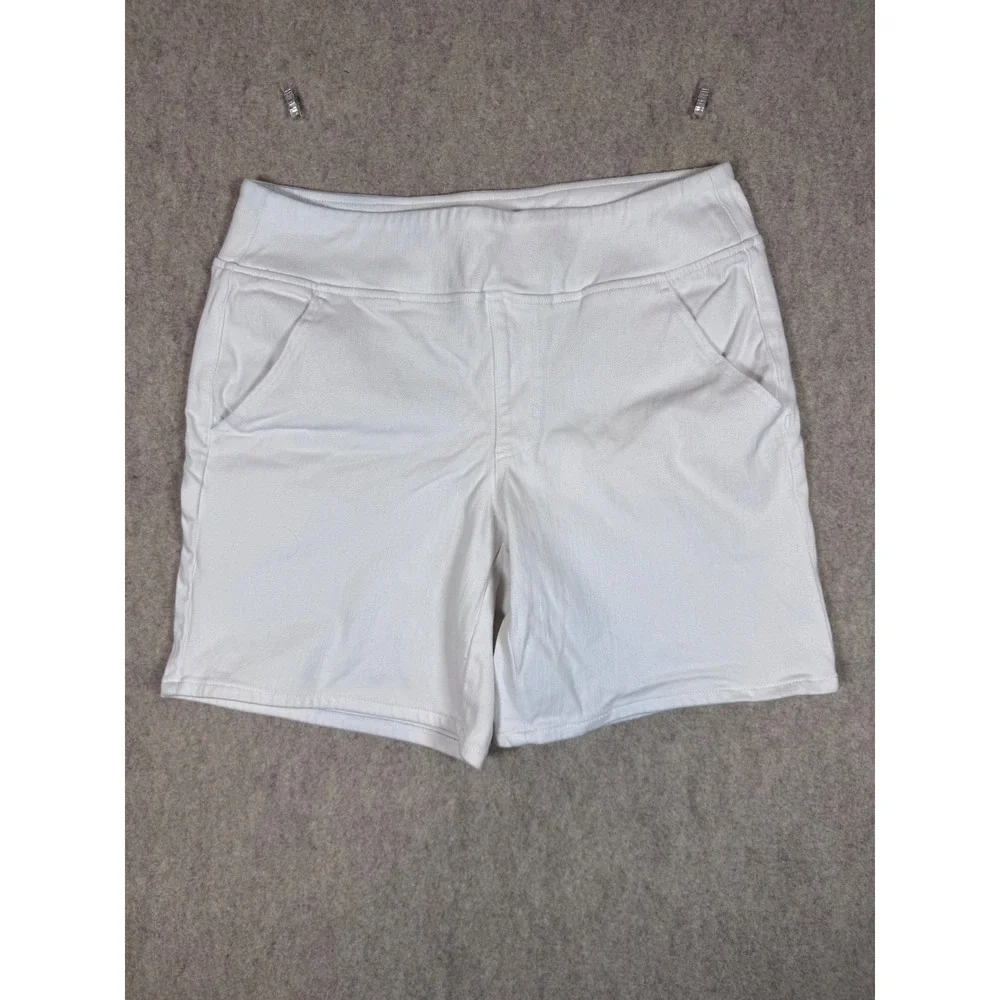 k255. Belle by Kim Gravel White Denim Pull-On Shorts Size 16 Stretch